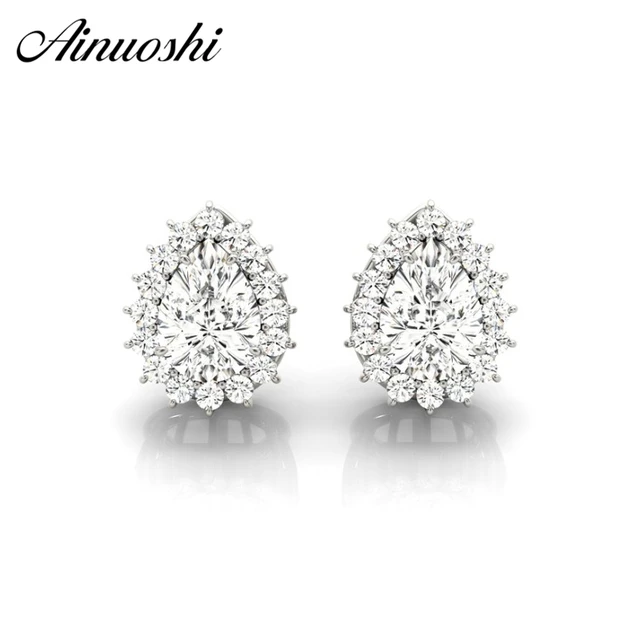 Ainuoshi 925 Sterling Silver Women Engagement Stud Earrings 0 3 Ainuoshi 925 Sterling Silver Women Engagement Stud Earrings 0 3 Carat Pear Cut Halo Boucles D