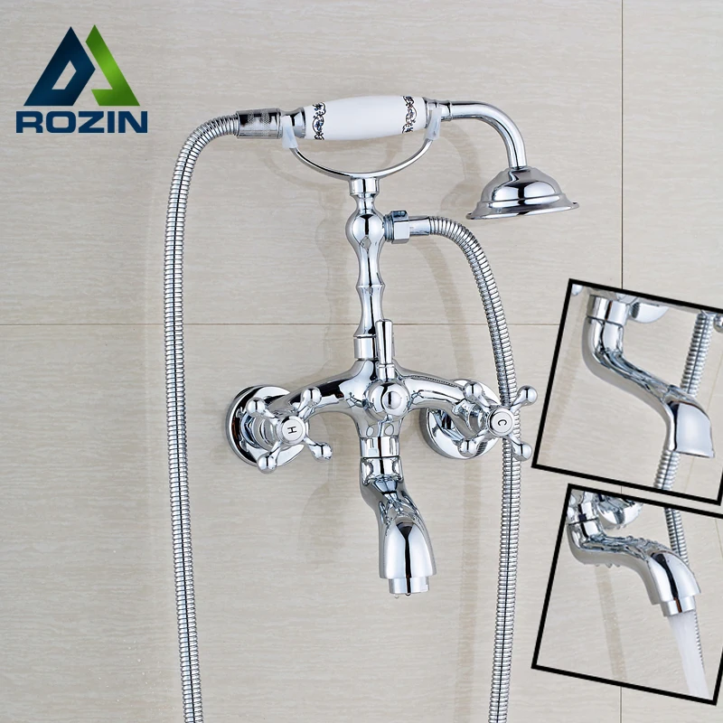 Wholesale and Retail Bathroom Bath Tub Sink Faucet Wall Mounted Rotate Tub Spout Bath and Shower Mixer Taps Chrome Finish