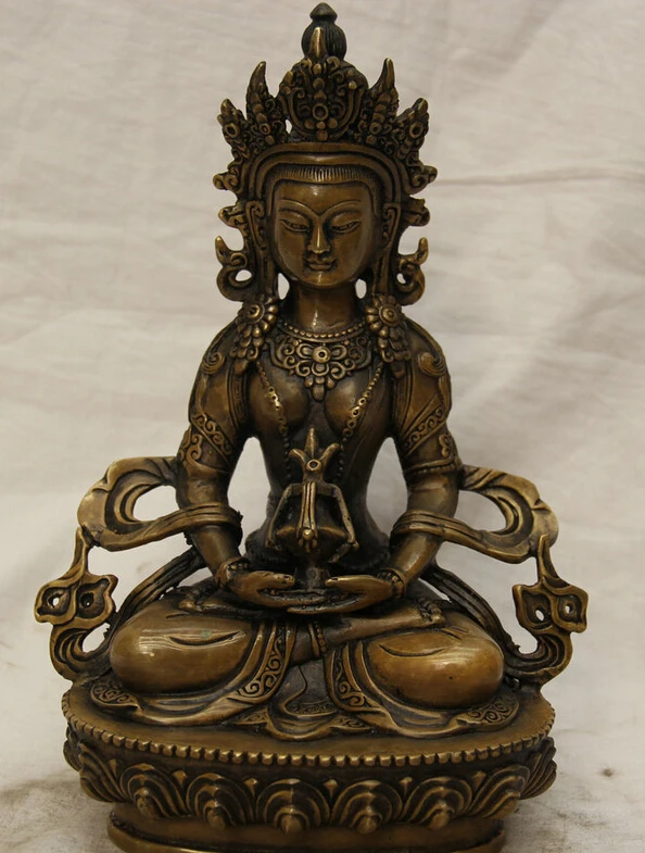 

150610 S1433 9" Tibet Tibetan Buddhism Copper Bronze Amitayus longevity God Goddess Statue