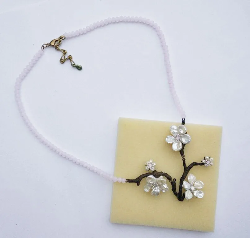 CSxjd винтажное ожерелье с цветком персика и вишни, высококачественное металлическое медное ожерелье с натуральным жемчугом, женские роскошные ювелирные изделия - Окраска металла: necklace B