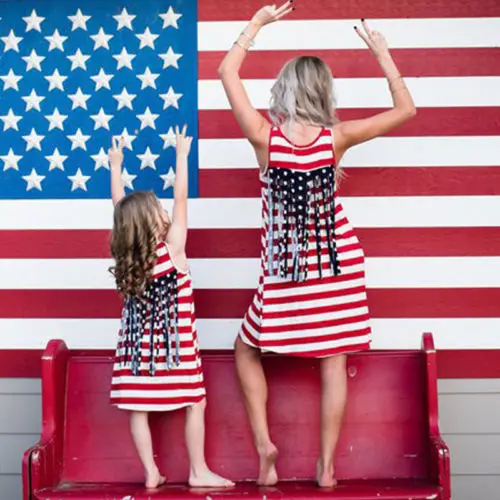 

Boho Sleeveless Striped 4th July Summer Dresses mommy matching outfits Casual Mother and Daughter