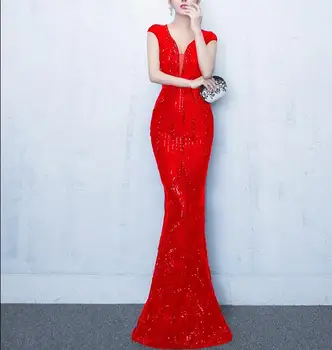 

Long Bodycon Dresses Celebrity Sexy Sequined Evening Party Christmas V-Neck Elegant Night Club Woman Long Dress Wholesale