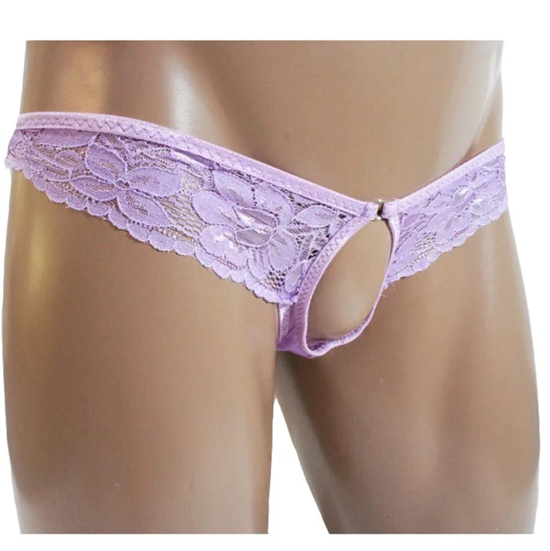 

Hot Sexy Men's Lace Thong Sheer Open Front Bikini Brief Underwear 8 Colors Floral G-String Thong Sissy Transformation Lingerie