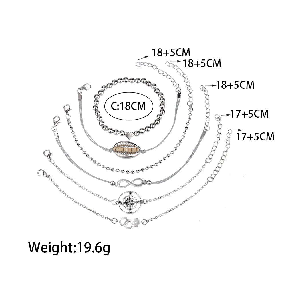 6 шт./компл. богемные оболочки бесконечное сердце Strand браслеты Набор для женщин Мода звезда серебряного цвета округлые бусины манжеты браслеты