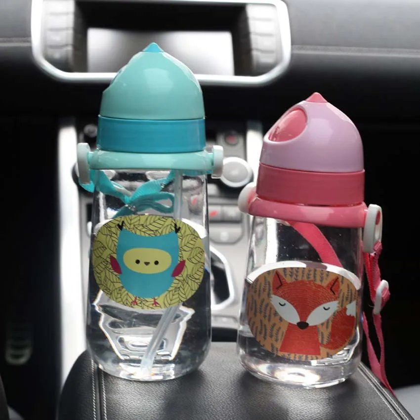 Новые Бутылочки для детей Свободная вода BPA мультфильм пластиковая чашка C трубочкой лиса Сова Мультфильм Бутылка