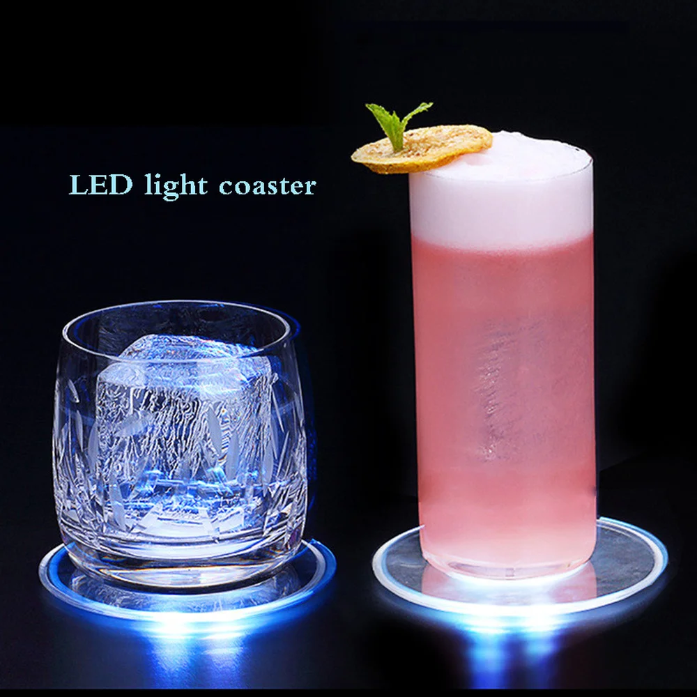 

LED Bar Coasters Drinks Cup Mat Acrylic Crystal Ultra Thin Led Light Coaster Wedding Bar Party Decoration White Colorful Light