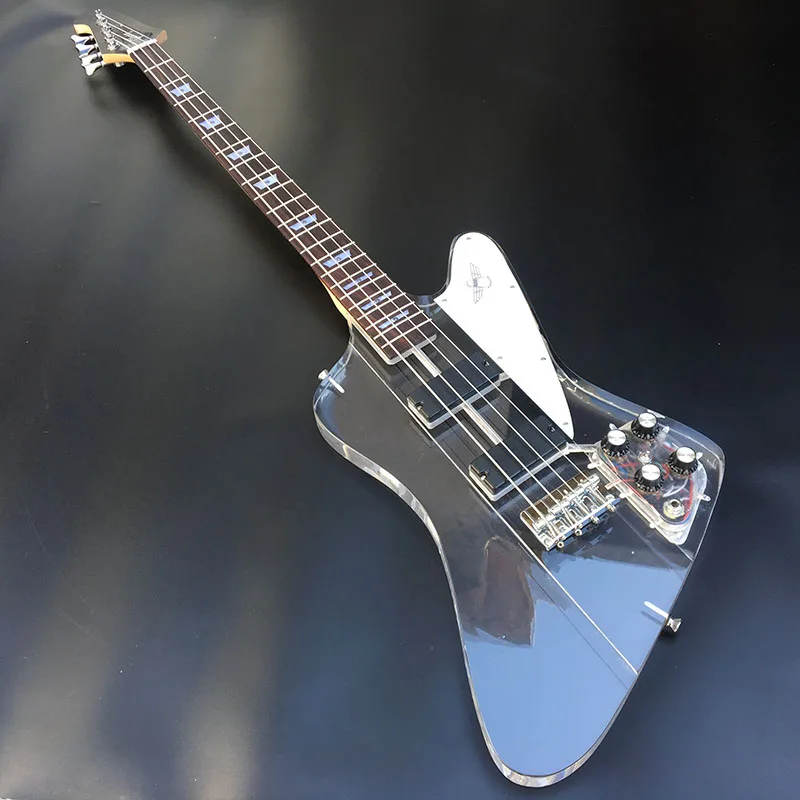 Acrylic body LED Electric Bass Guitar with White Pickguard, 4 string