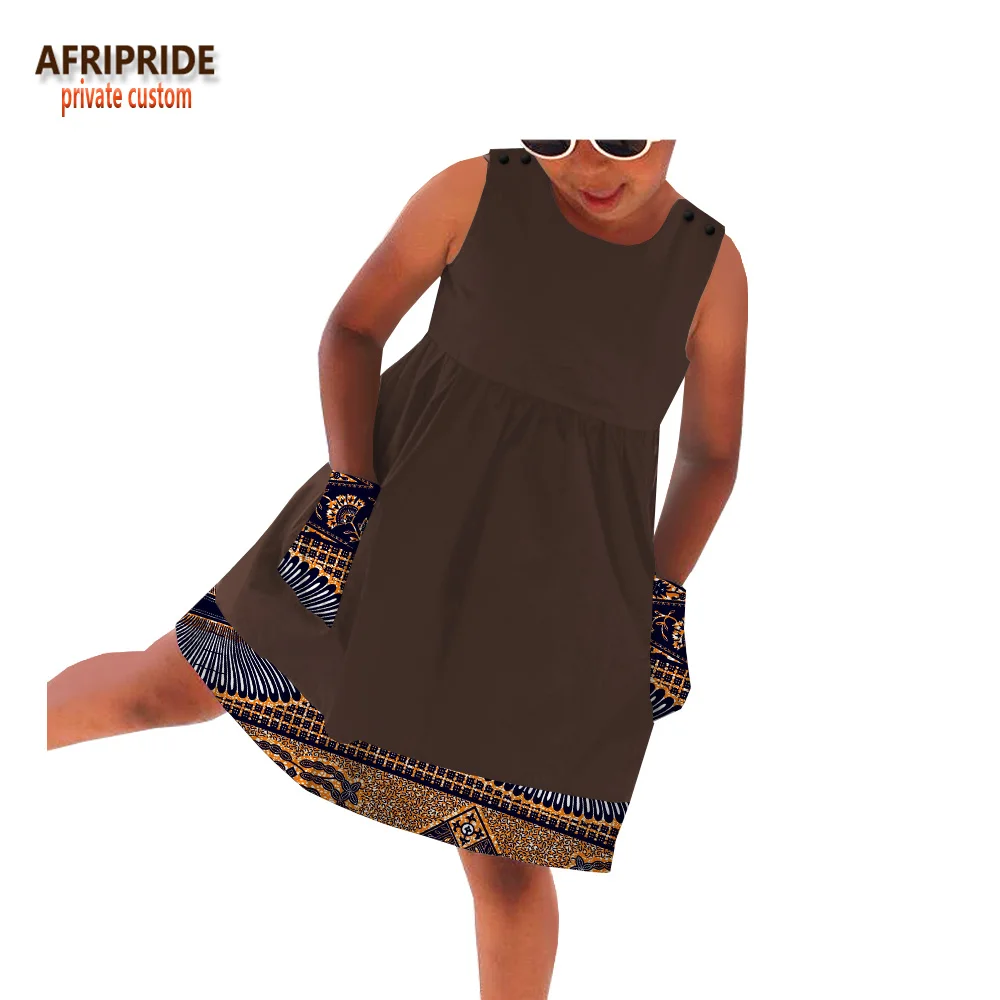 Летнее Повседневное платье для девочек, AFRIPRIDE, без рукавов, с круглым вырезом, длиной до колена, с карманами, украшение из хлопка, A184001