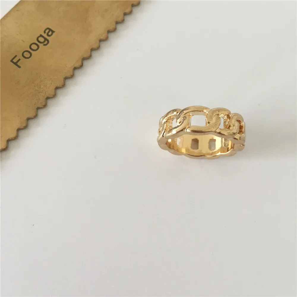 

CHIC GOLD COLOR PLATING CHAIN SHAPE RING 7MM WIDE 17MM DIAMETER RING FOR UNISEX