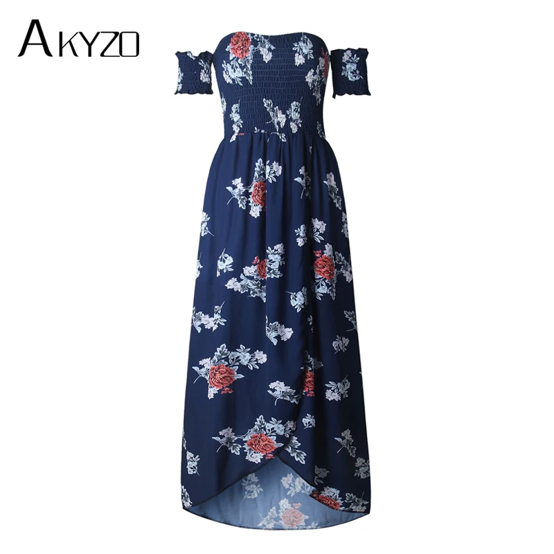 AKYZO 2017 Boho Style Split Long Dress Women Off Shoulder Chiffon Beach Floral Print Maxi Dresses vestidos de festa Plus size plus-floral-dress : image AKYZO 2017 Boho Style Split Long Dress Women Off Shoulder Chiffon Beach Floral Print Maxi Dresses vestidos de festa Plus size plus-floral-dress