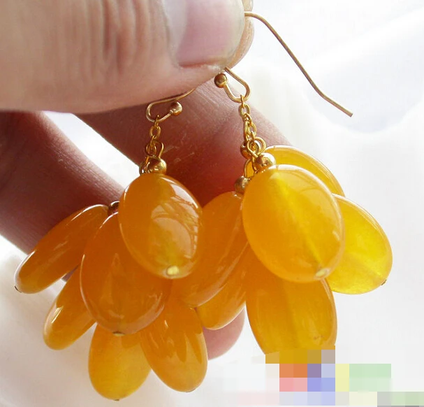 

Hot selling> free shipping 12263 yellow ellipse jade grape dangle earring -Bride jewelry free shipping