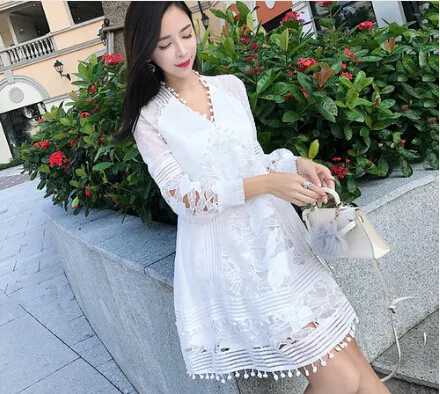 High quality luxury runway new arrive sexy deep V-neck Lave dress women Puff Sleeve party Dresses vestidos - Цвет: Photo Color