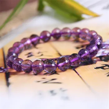 

Wholesale Purple Natural Amethyst Gemstone Crystal Stretch Faced Round Bead Woman Lady 8mm Natural Amethyst Bracelet
