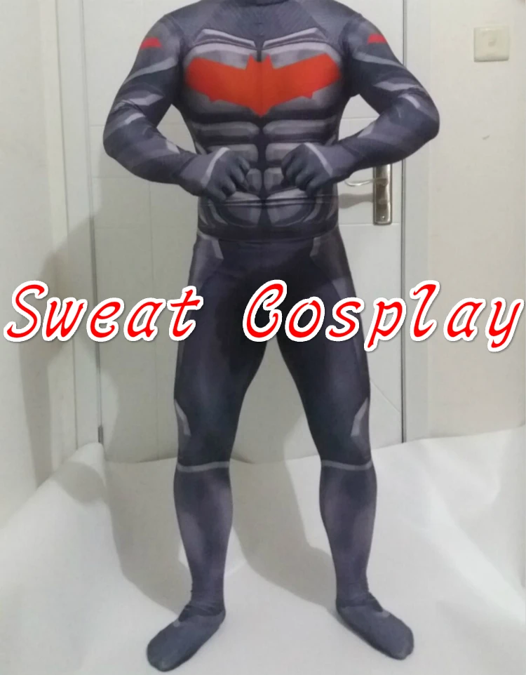 Бэтмен высокого качества красный капюшон костюм с принтом спандекс лайкра с 3D мышечной затенение Косплей Костюм