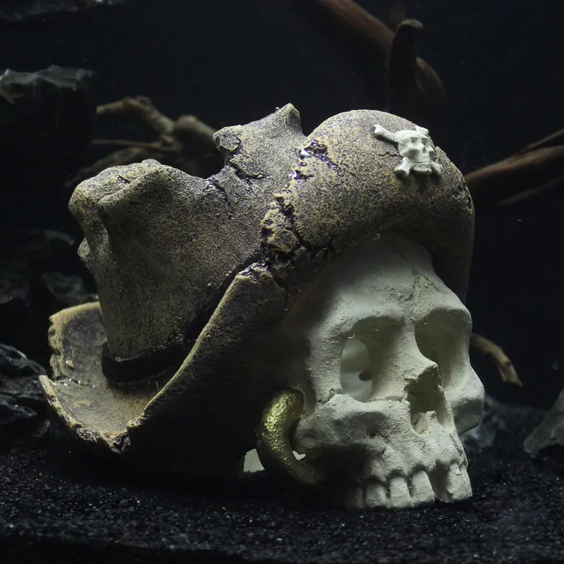Пиратская Шляпа капитана череп голова аквариума украшения потертые смолы аксессуары для ландшафтного дизайна DIY моделирование кости