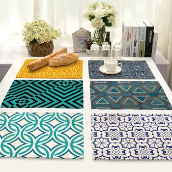 

Nordic Style Home Decoration Geometric Abstract Striped Print Placemat Decoration Cotton Yellow Blue Blue Table Kitchen Mat