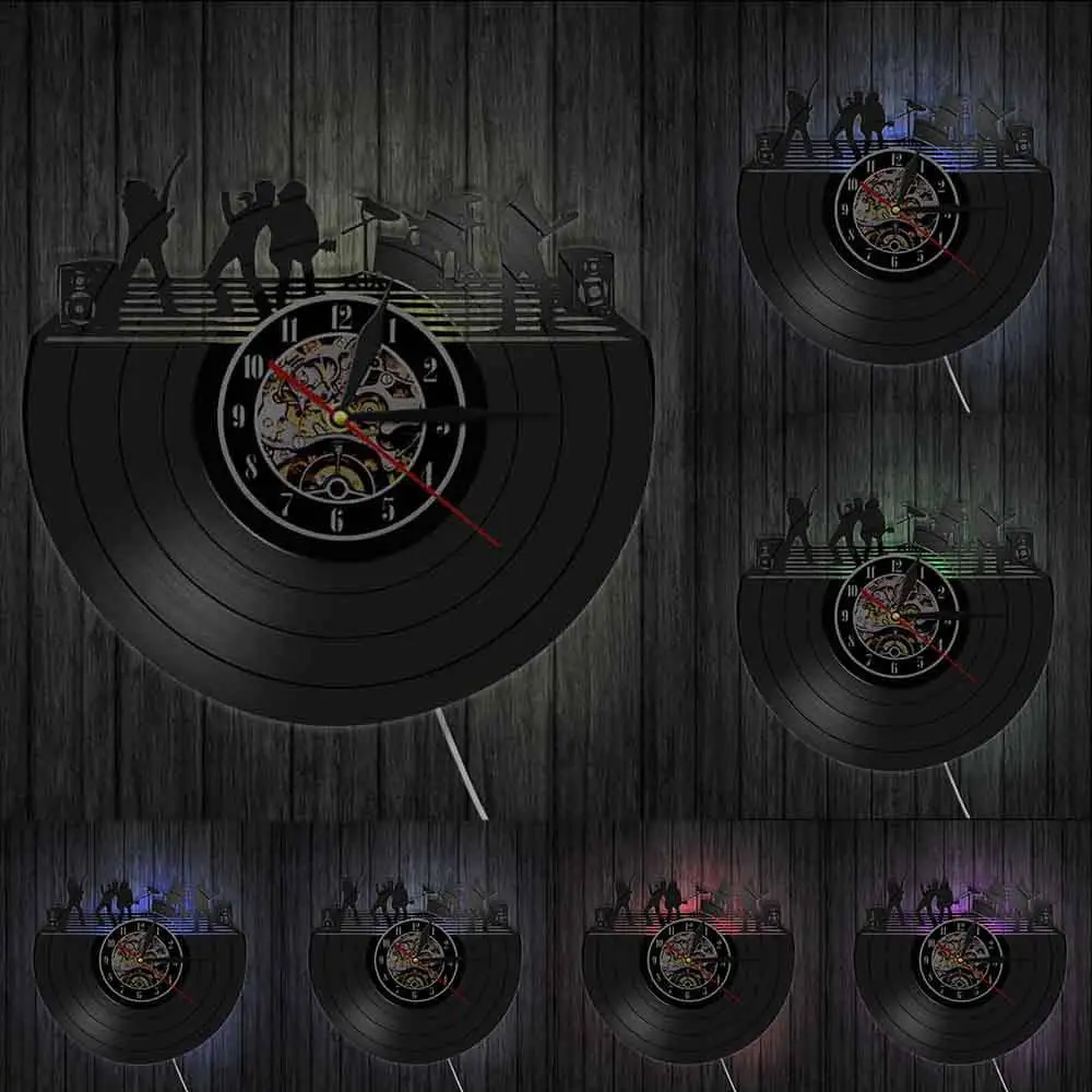 Классический джазовый ремешок Виниловая пластинка настенные часы музыкальные ночные играющие на инструментах декоративные настенные часы музыкальная иллюстрация - Цвет: With Led