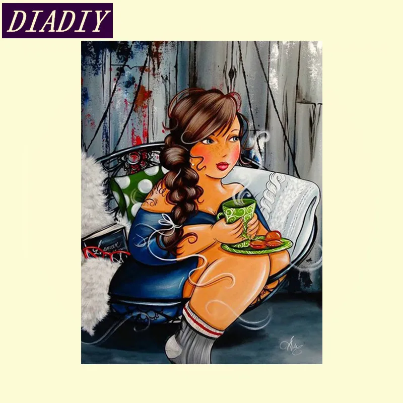 

Full round drill 5D DIY diamond painting sexy fat ladies Cross Stitch Rhinestone mosaic decorative diamond embroidery y0905