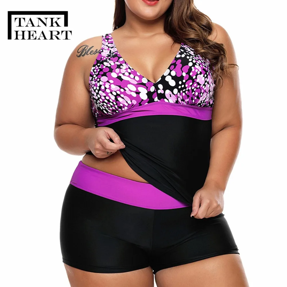 

Tank Heart Short Swim Biquini Two Piece Swimsuit Tankini Plus Size Swimwear Women Tankinis Bikini Brazilian Swimming Suit XXL