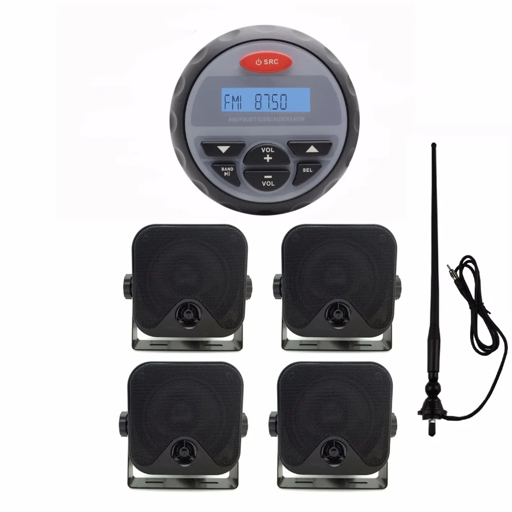 Водонепроницаемое морское радио FM AM Audio Bluetooth стерео для лодки ATV RZR + 4-дюймовые