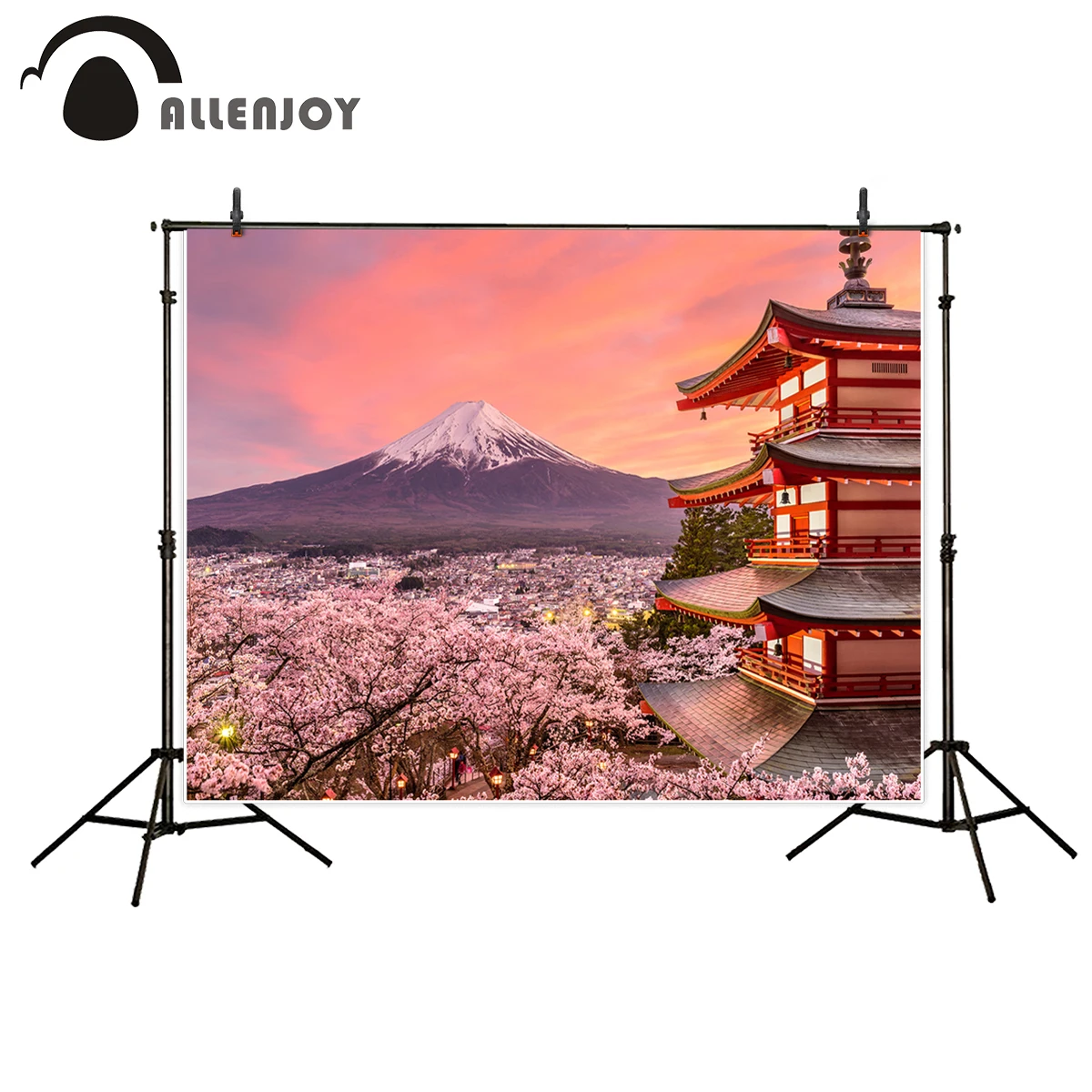 Allenjoy Chinese style background for photographic studio Architecture sakura snow mountain sunset Natural Scenery backdrop | Электроника