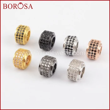 

BOROSA 15pcs Large Hole Round Tube Beads,Metal Copper CZ Micro Pave Cubic Zirconia Spacer Beads for Jewelry Finding WX414