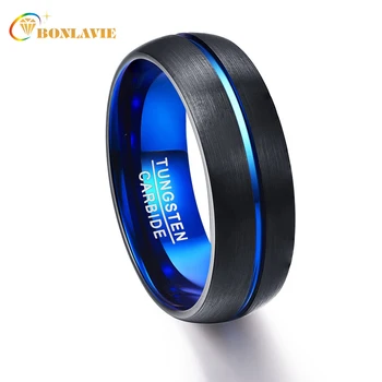 

Party Ring Round Blue Groove Men Rings Tungsten Carbide Wedding Bands Anillos para hombres Pierscienie