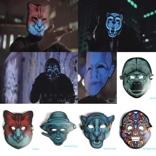 2018 Halloween Scary Mask Cosplay Led Costume Mask EL Wire Light Up Purge Mask