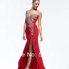 Красный сексуальный боковой разрез ну вечеринку платье русалка сердечком блёстки вышивка бисером пром платья шифон вечерние платья E43
