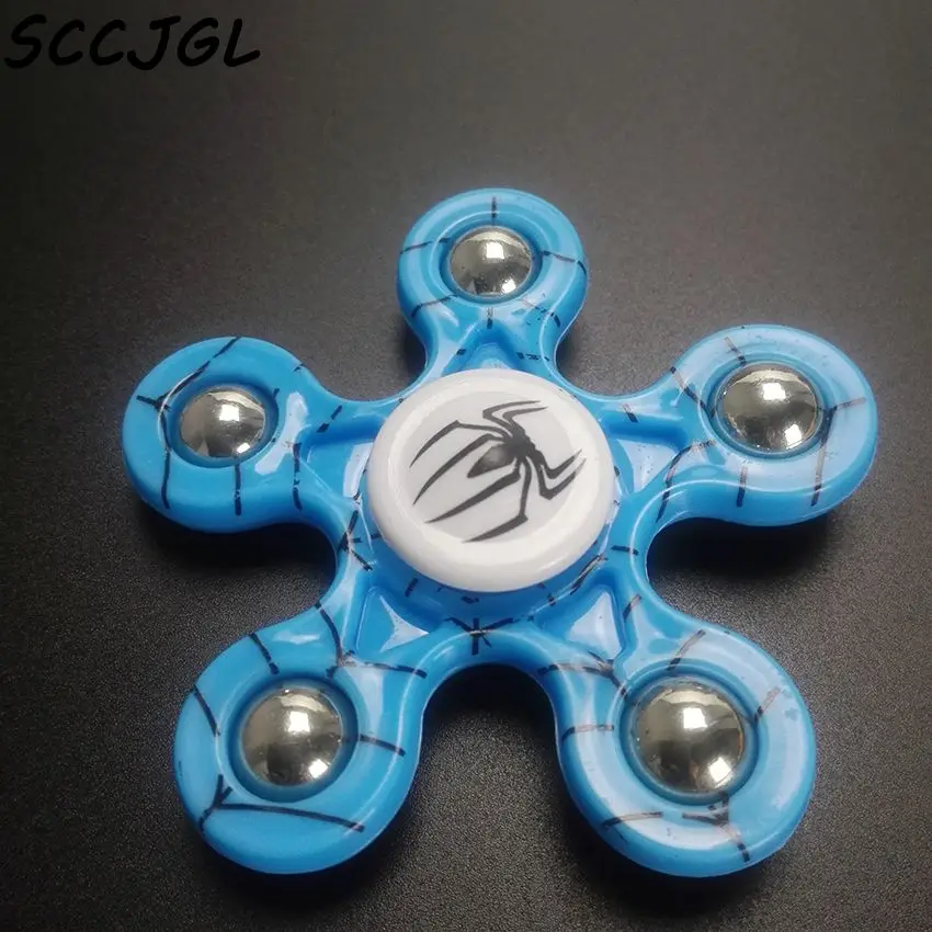 SCCJGL игрушки паук узор ручной Спиннер пять металлических бусин Спиннер& fidgets взрослые дети стресс колеса игрушки для аутистов - Цвет: Синий