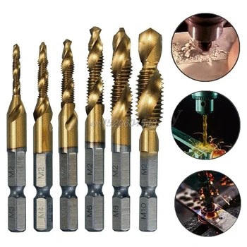 

6Pcs/lot HSS 6542 Titanium Coated M3-M10 Combination Hex Drill Bits Tap Set Kit R02 Whosale&DropShip