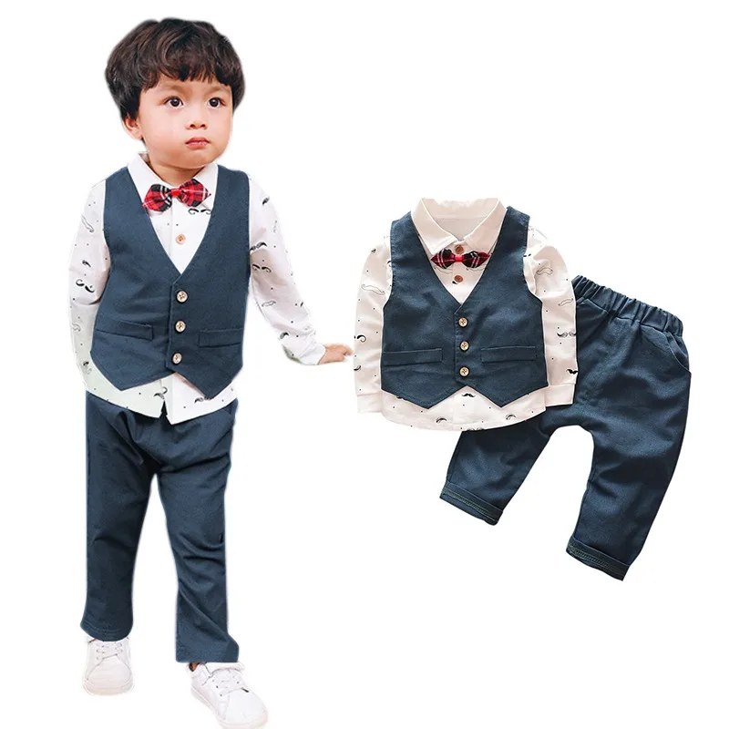 

kids Boy clothing Sets Gentlemen Baby Clothing Set Vest+Shirt +Pants Baby Outfit Clothing Sets Long-sleeved 3 pcs good quality