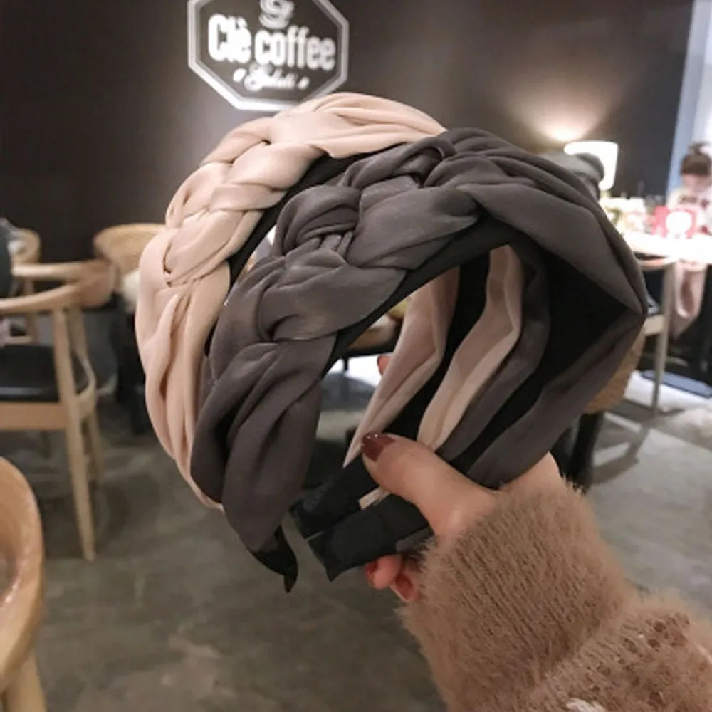 

Korean Cotton Braid Solid Headband For Women Vintage Twistted Hairbands Wide Handmade Boho Girls Hair Hoop Hair Accessories