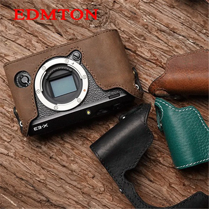 

Mr.Stone Genuine Leather Camera case Handmade Video Half Bag For Fuji XE-3 Fujifilm XE3 Openning Battery