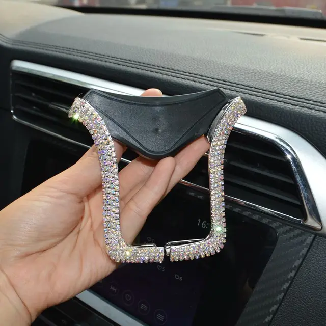 Universal Car Phone Holder with Bing Crystal Rhinestone Car Air Vent Mount Clip Cell Phone Holder for iPhone Samsung Car Holder AB white