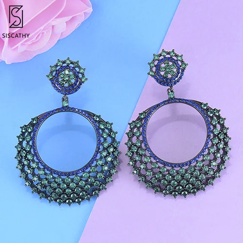 Green Siscathy Модные женские серьги-капли Роскошные корейские серьги в Дубае кубическая циркониевая инкрустация висячие серьги - Окраска металла: Green
