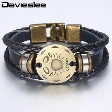 Davieslee 12 Кожаный браслет для мужчин, винтажные Ретро Браслеты, мужские ювелирные изделия, подарки, Знак зодиака Leo DLBM136A