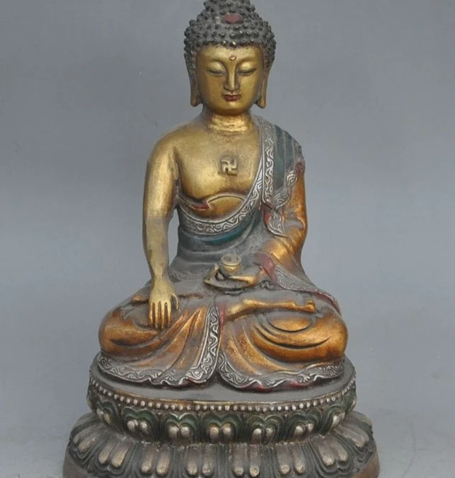 

Chinese buddhism bronze gilt Stained sakyamuni Shakyamuni Medicine Buddha Statue