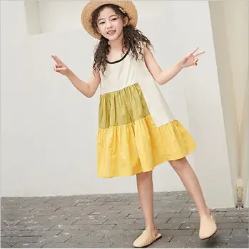 

Kids Girls Dress 2019 Girl Fashion Summer Cotton Patchwork Cotton Leisure Princess Dresses Children Dress 4-16Y