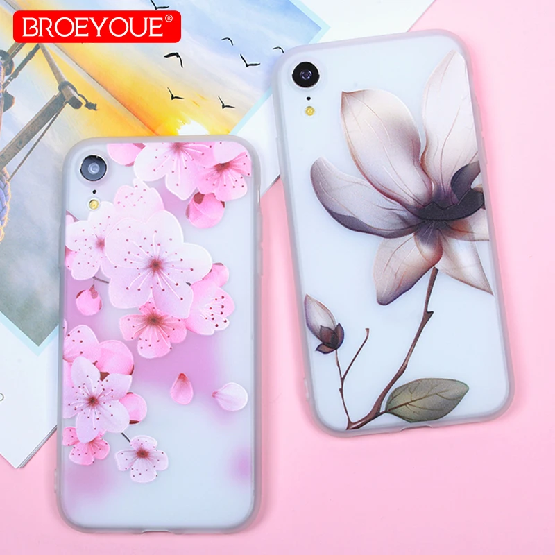 

Soft TPU Phone Case For iPhone XR 3D Relief Colorful Floral Pattern Covers Transparent Clear Silicone Back Case For iPhone XR