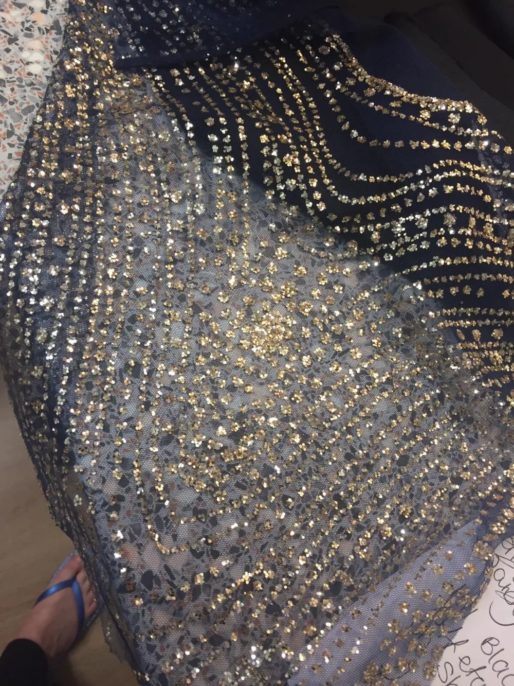 

fashionable Cyndi-588 tulle embroidery french net lace fabric with glued glitter for party dress