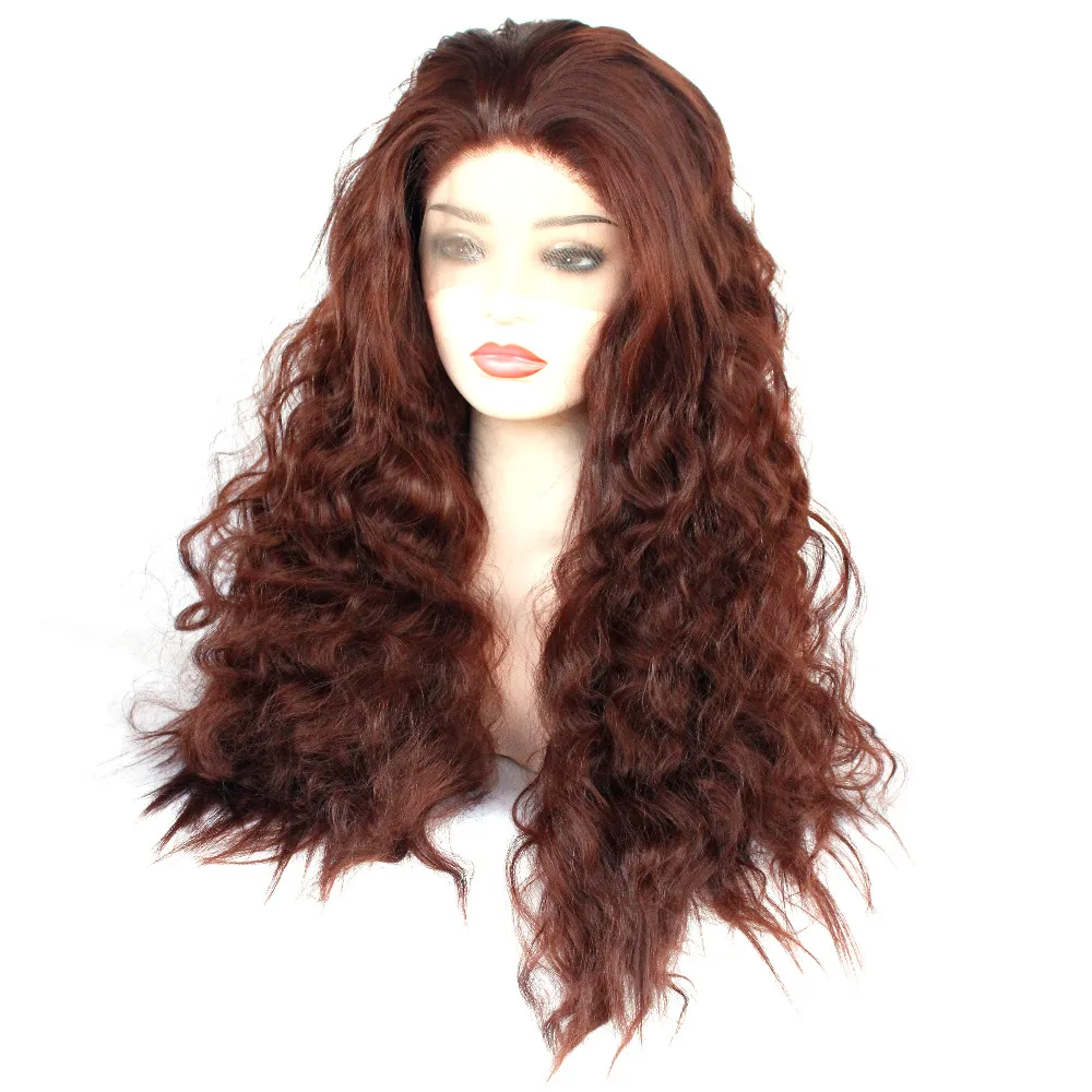 Rich Copper Red Synthetic Lace Front Wigs Dark Auburn Long Loose Deep Wave Wig Heat Resistant Fiber Full Wigs for Women-3
