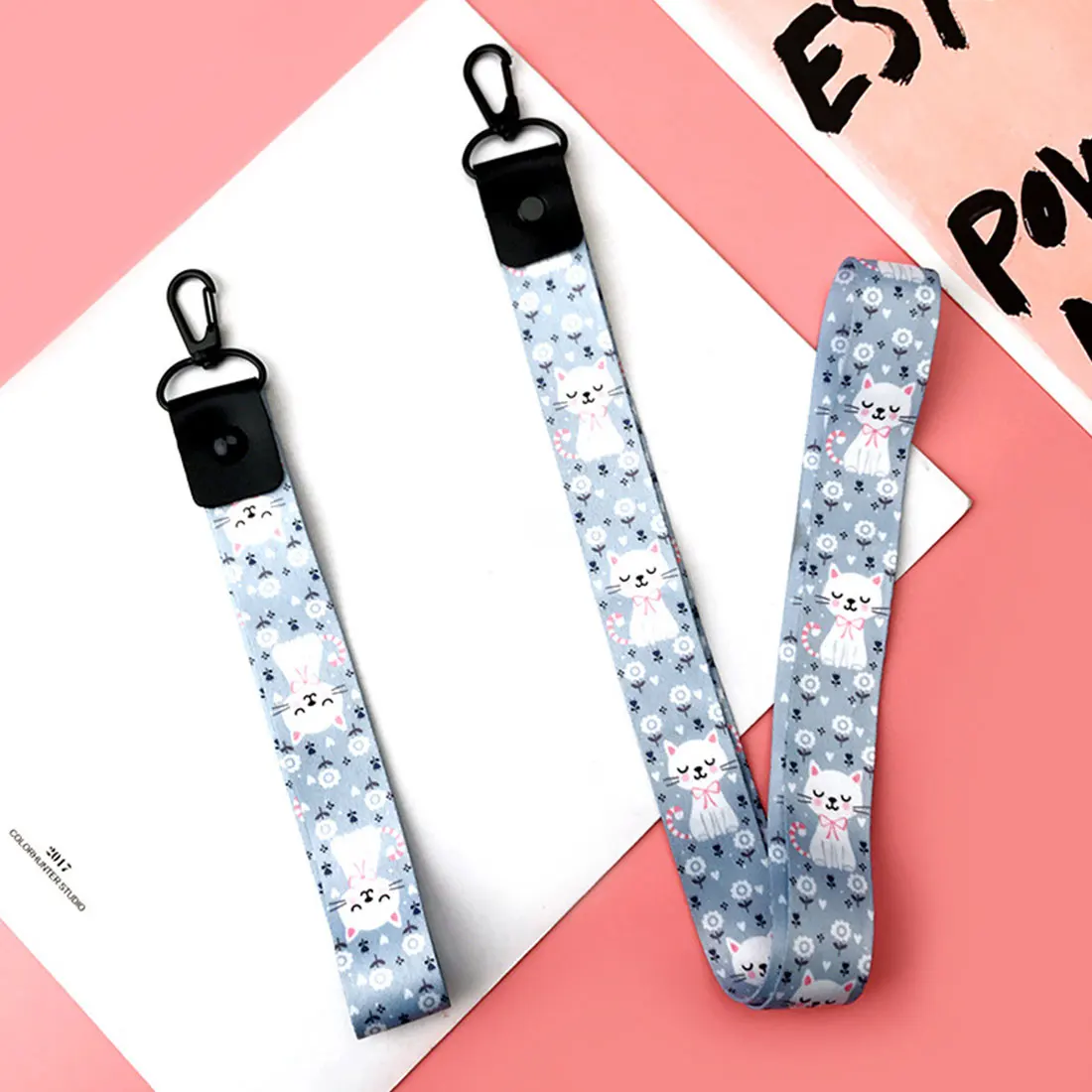 Mobile Phone Strap Cartoon Cute Cat Flower Lanyard Neck Strap For Keys ...