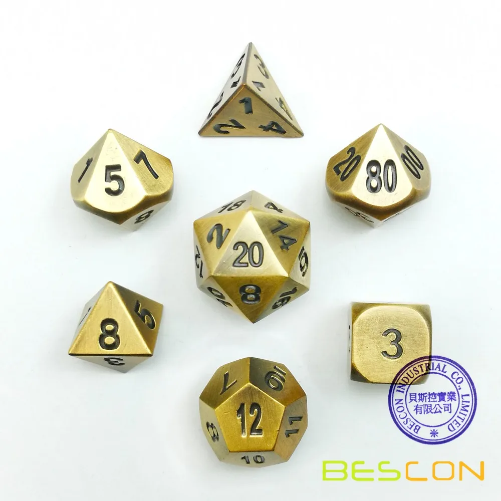 Bescon латунные твердые металлические многогранные D& D игральные кости Набор из 7 медных металлических ролевых игр 7 шт набор