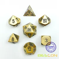 Bescon Brass Solid Metal Polyhedral D&D Dice Set of 7 Copper Metal RPG Role Playing Game Dice 7pcs Set 2