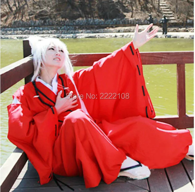 Cosplay&Ware [14]Anime Cosplay Costume Uniform Red Kimono Men’s Halloween Party Coatpantswigearsnecklacebracelets -Cosplay&Ware anime Shop