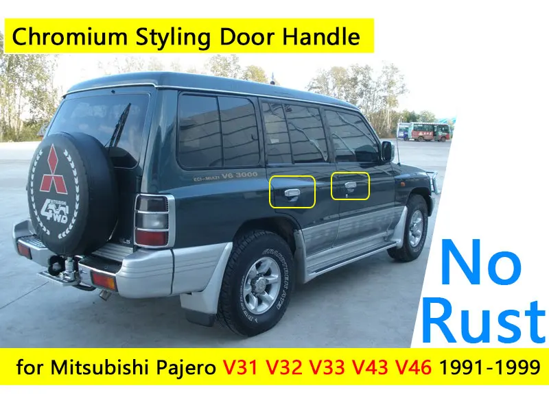 Для Mitsubishi Pajero 2 аксессуары хромированные дверные ручки V31 V32 V33 V43 V44 V45 V46 1991-1999 1996 1998 1992 Стикеры стайлинга автомобилей