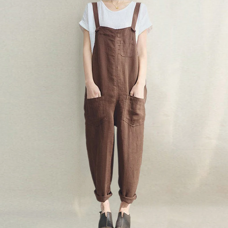 New Fashion Cotton Linen Jumpsuit Woman Causal Loose Long Trousers Women Strappy Harem Pants Romper Female Lady Baggy Pants