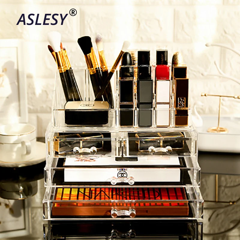 

Transparent Acrylic Makeup Organizer Storage Boxes Make Up Casket for Cosmetics Brush Jewelry Drawers Box Cosmetic Container