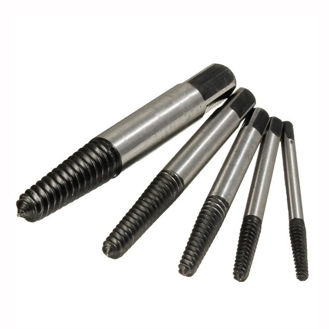 

Hot 5Pcs/set Steel Broken Speed Out Damaged Screw Extractor Drill Bit Guide Set Broken Bolt Remover Easy Out Set
